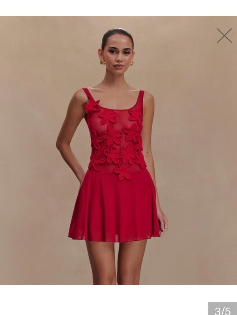 Meshki Red Floral Applique Dress